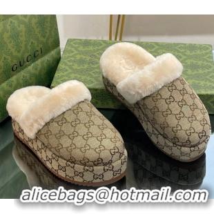 Good Looking Gucci GG Canvas and Wool Platform Mules 5.5cm Beige 014048