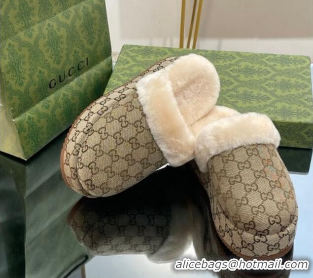 Good Looking Gucci GG Canvas and Wool Platform Mules 5.5cm Beige 014048