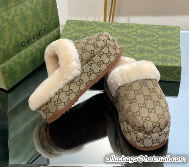 Good Looking Gucci GG Canvas and Wool Platform Mules 5.5cm Beige 014048