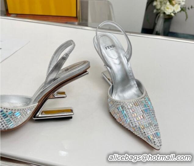 Good Taste Fendi First High Heel Slingback Pumps 9.5cm in Crystals Silver 0703121