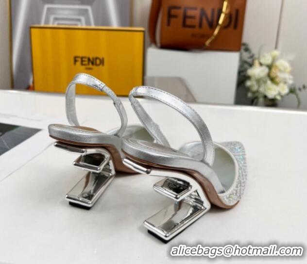 Good Taste Fendi First High Heel Slingback Pumps 9.5cm in Crystals Silver 0703121