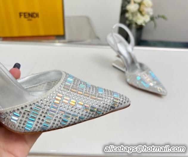 Good Taste Fendi First High Heel Slingback Pumps 9.5cm in Crystals Silver 0703121