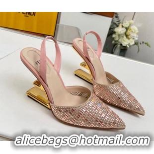 Big Discount Fendi First High Heel Slingback Pumps 9.5cm in Crystals Pink 703122