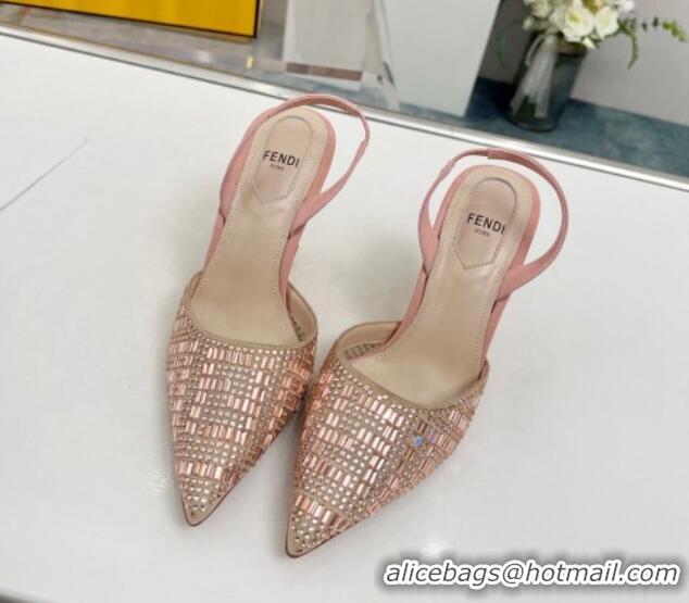 Big Discount Fendi First High Heel Slingback Pumps 9.5cm in Crystals Pink 703122