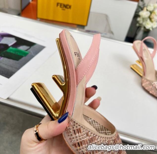 Big Discount Fendi First High Heel Slingback Pumps 9.5cm in Crystals Pink 703122