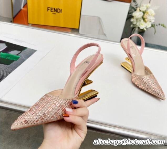 Big Discount Fendi First High Heel Slingback Pumps 9.5cm in Crystals Pink 703122