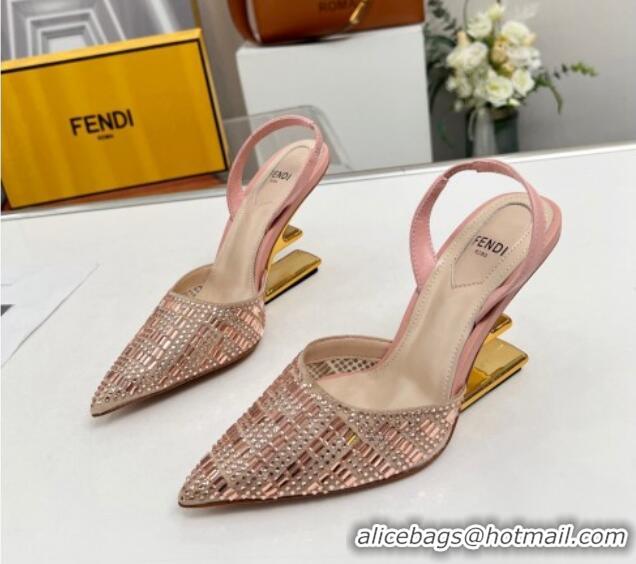 Big Discount Fendi First High Heel Slingback Pumps 9.5cm in Crystals Pink 703122