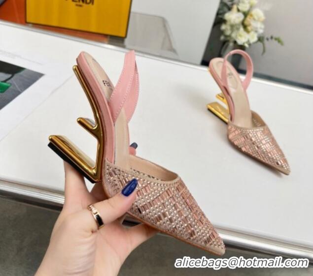 Big Discount Fendi First High Heel Slingback Pumps 9.5cm in Crystals Pink 703122