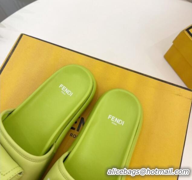 New Design Fendi Baguette Pouch Fabric Flat Slide Sandals Lime Green 703126