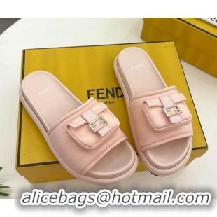 Good Product Fendi Baguette Pouch Fabric Flat Slide Sandals Light Pink 703128