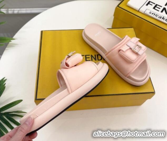 Good Product Fendi Baguette Pouch Fabric Flat Slide Sandals Light Pink 703128