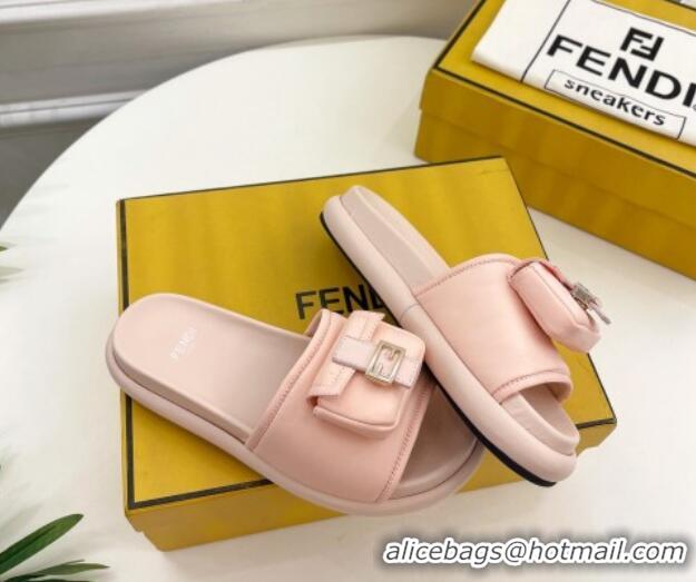 Good Product Fendi Baguette Pouch Fabric Flat Slide Sandals Light Pink 703128