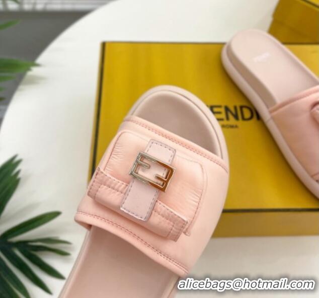 Good Product Fendi Baguette Pouch Fabric Flat Slide Sandals Light Pink 703128