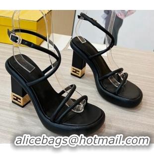 Best Luxury Fendi Baguette Sandals 9cm in Nappa Leather Black 711023