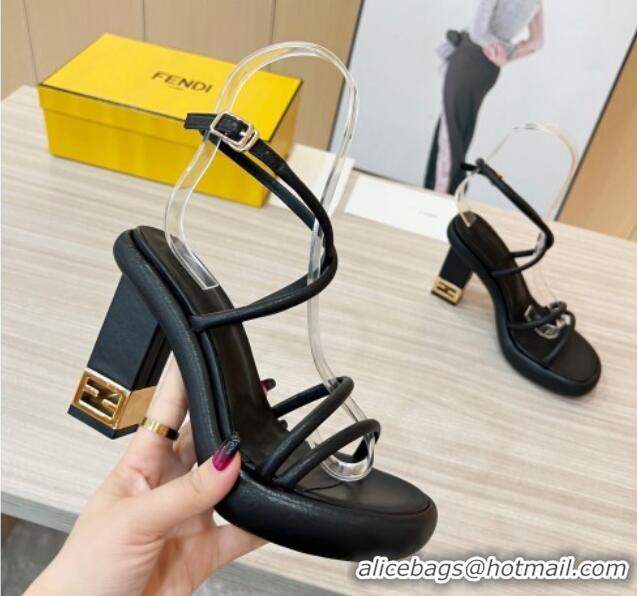 Best Luxury Fendi Baguette Sandals 9cm in Nappa Leather Black 711023