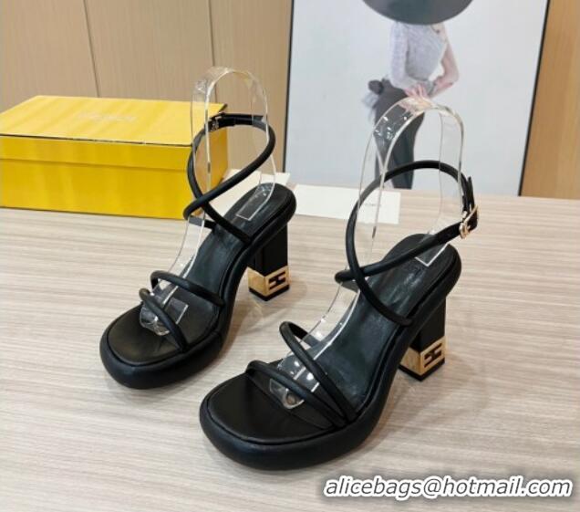 Best Luxury Fendi Baguette Sandals 9cm in Nappa Leather Black 711023