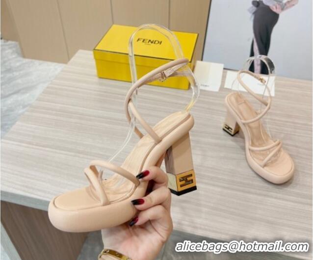 Classic Practical Fendi Baguette Sandals 9cm in Nappa Leather Nude 711025