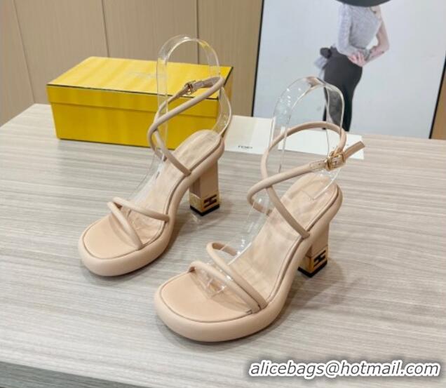 Classic Practical Fendi Baguette Sandals 9cm in Nappa Leather Nude 711025