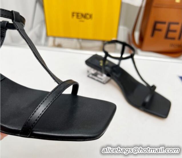 Beautiful Fendi Medium Heel Sandals 5.5cm in Calfskin Black 711027