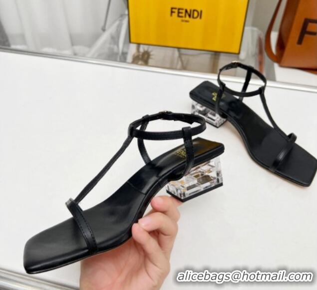 Beautiful Fendi Medium Heel Sandals 5.5cm in Calfskin Black 711027