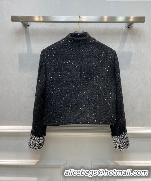 ​Most Popular Chanel Tweed Jacket with Sequin CH92862 Black 2023