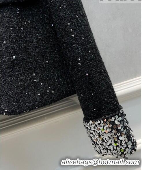 ​Most Popular Chanel Tweed Jacket with Sequin CH92862 Black 2023