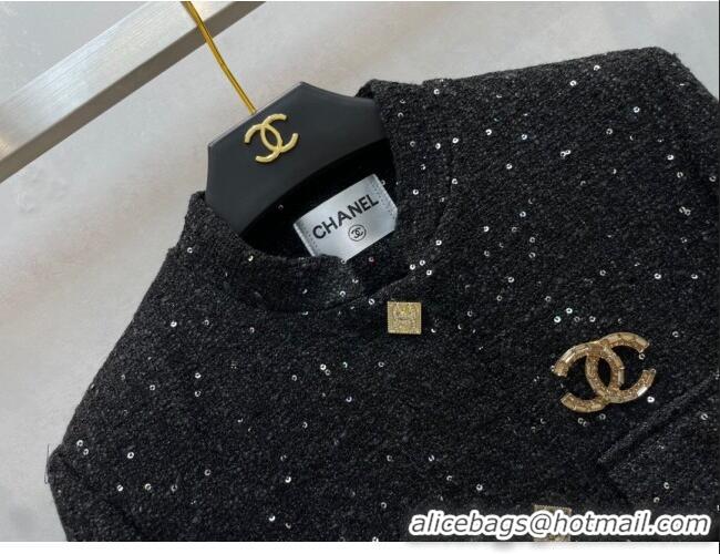 ​Most Popular Chanel Tweed Jacket with Sequin CH92862 Black 2023