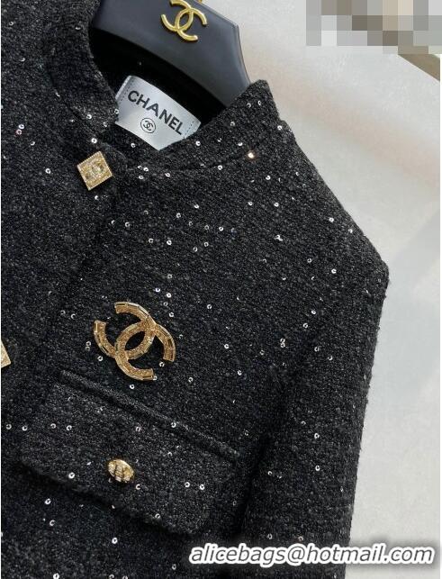 ​Most Popular Chanel Tweed Jacket with Sequin CH92862 Black 2023