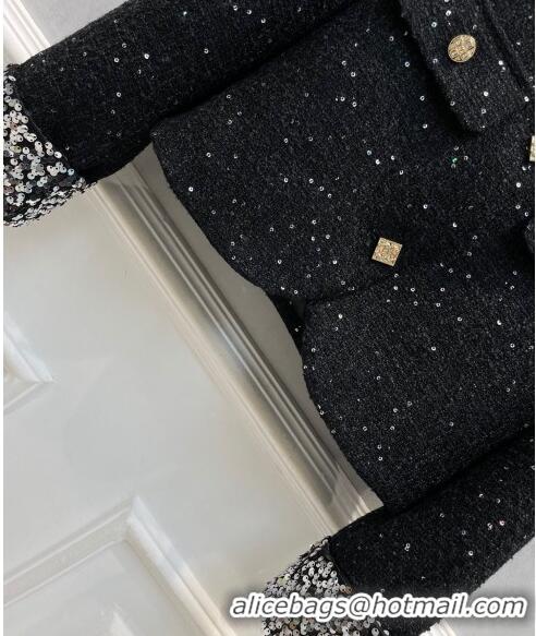 ​Most Popular Chanel Tweed Jacket with Sequin CH92862 Black 2023