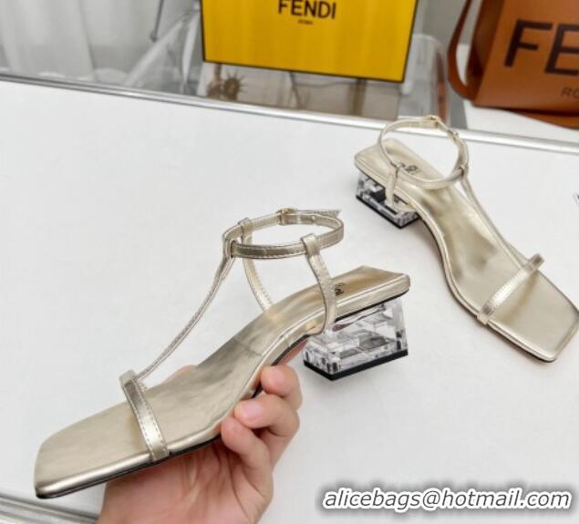 Grade Quality Fendi Medium Heel Sandals 5.5cm in Calfskin Light Gold 711028