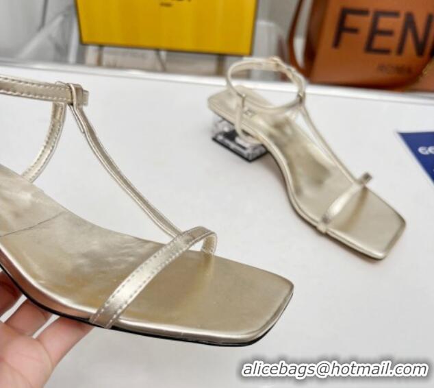 Grade Quality Fendi Medium Heel Sandals 5.5cm in Calfskin Light Gold 711028