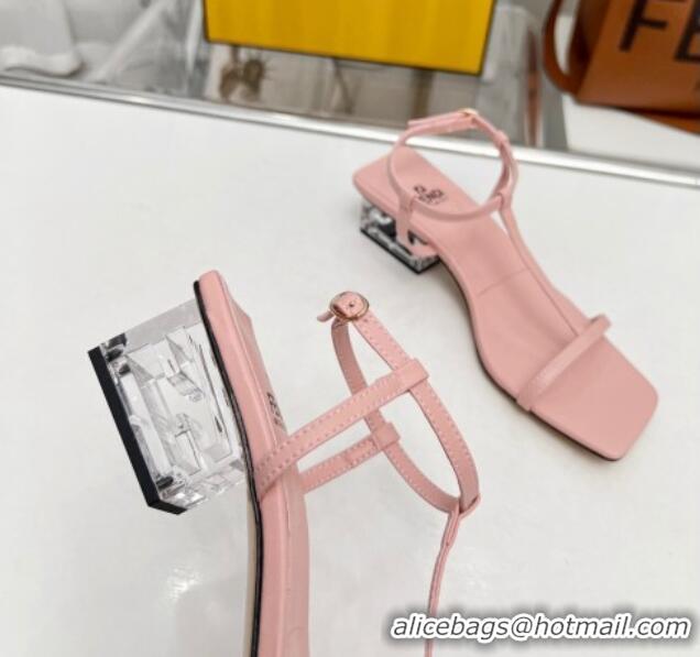 Unique Style Fendi Medium Heel Sandals 5.5cm in Calfskin Light Pink 711030