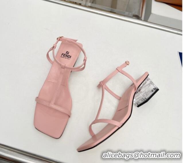 Unique Style Fendi Medium Heel Sandals 5.5cm in Calfskin Light Pink 711030