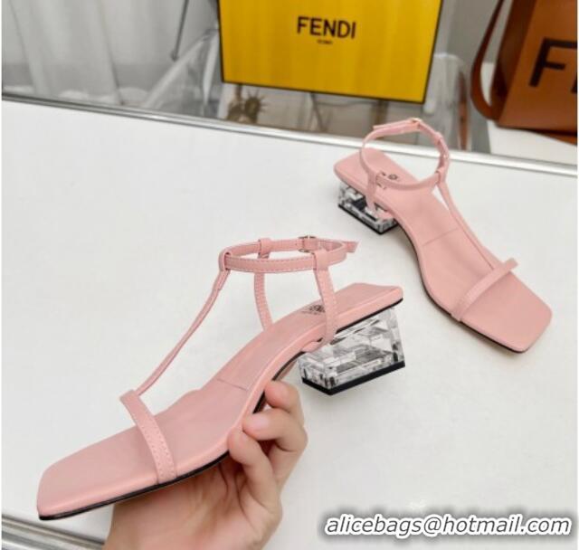 Unique Style Fendi Medium Heel Sandals 5.5cm in Calfskin Light Pink 711030