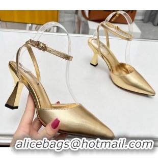 Popular Style Fendi Calfskin Pumps 8.5cm with Ankle Strap Gold 711033