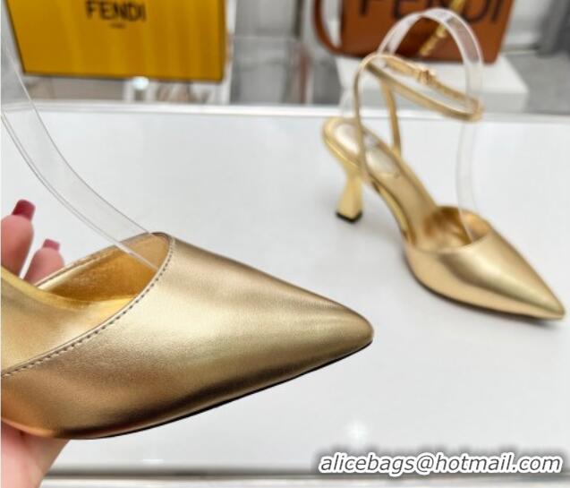 Popular Style Fendi Calfskin Pumps 8.5cm with Ankle Strap Gold 711033