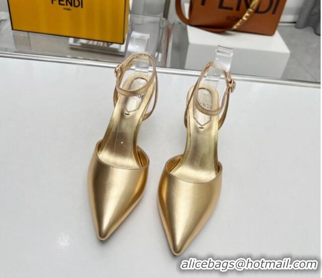 Popular Style Fendi Calfskin Pumps 8.5cm with Ankle Strap Gold 711033