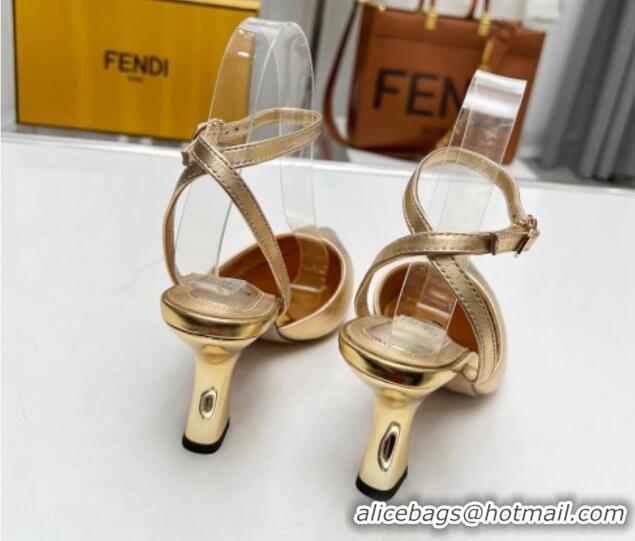 Popular Style Fendi Calfskin Pumps 8.5cm with Ankle Strap Gold 711033