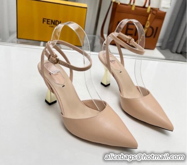 Best Price Fendi Calfskin Pumps 8.5cm with Ankle Strap Light Pink 0711034