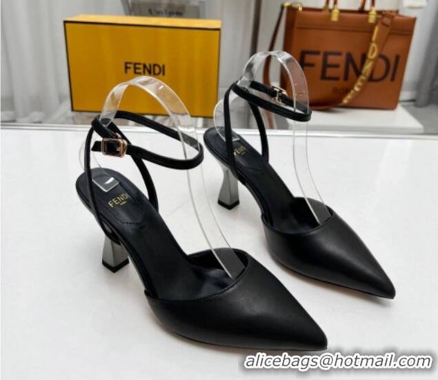 Good Looking Fendi Calfskin Pumps 8.5cm with Ankle Strap Black 711035