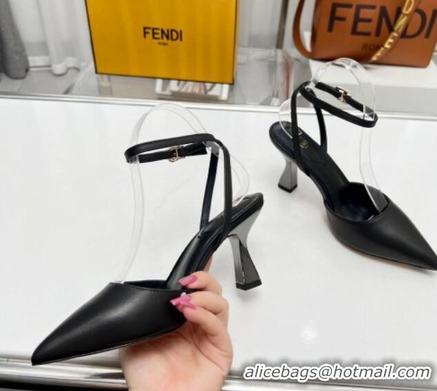 Good Looking Fendi Calfskin Pumps 8.5cm with Ankle Strap Black 711035