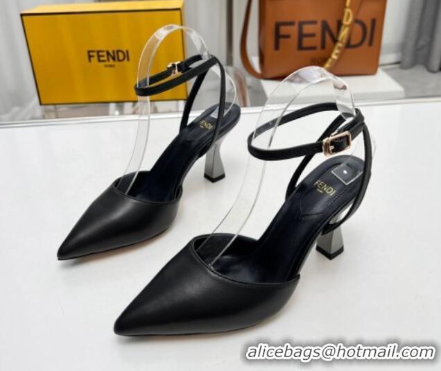 Good Looking Fendi Calfskin Pumps 8.5cm with Ankle Strap Black 711035