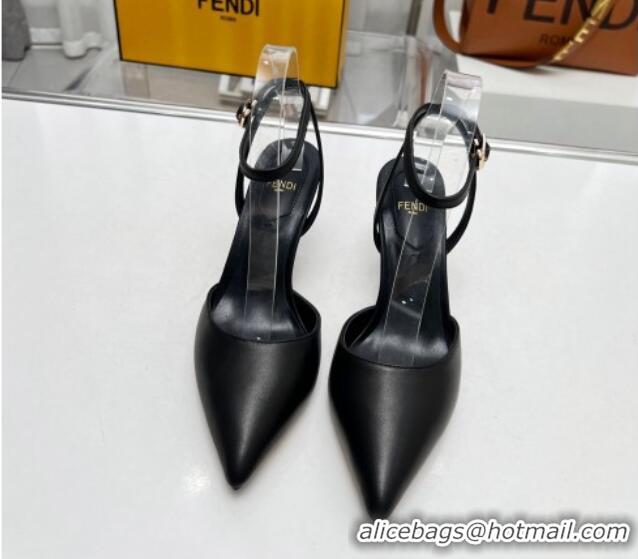 Good Looking Fendi Calfskin Pumps 8.5cm with Ankle Strap Black 711035