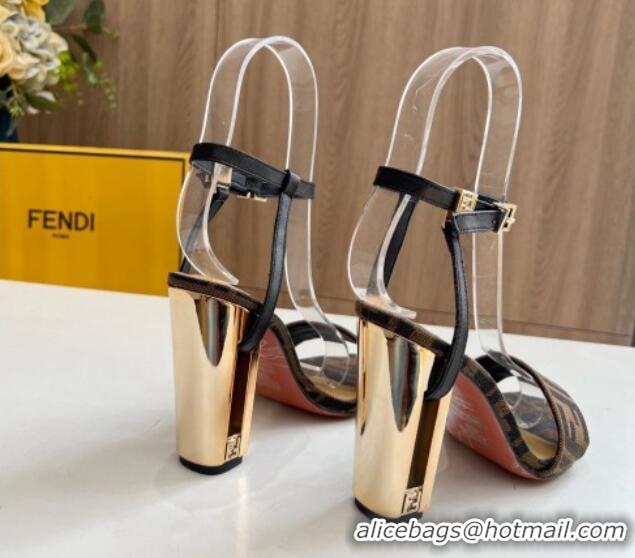 Good Quality Fendi Delfina Heel Sandals 9cm in FF Fabric 804089