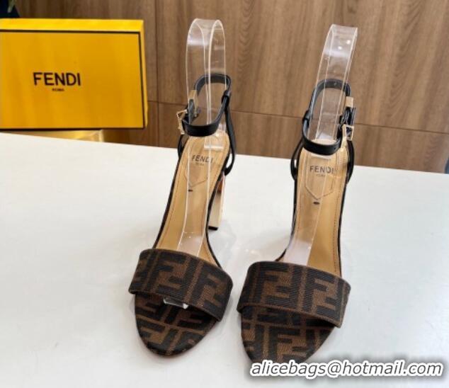 Good Quality Fendi Delfina Heel Sandals 9cm in FF Fabric 804089