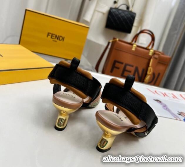 Pretty Style Fendi Colibrì Slingback Pumps 5.5cm in FF Mesh with Sequins Green/Brown 0804091