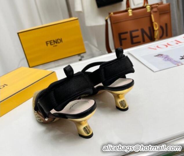 Top Grade Fendi Colibrì Slingback Pumps 5.5cm in FF Mesh with Sequins Green/Black 804092