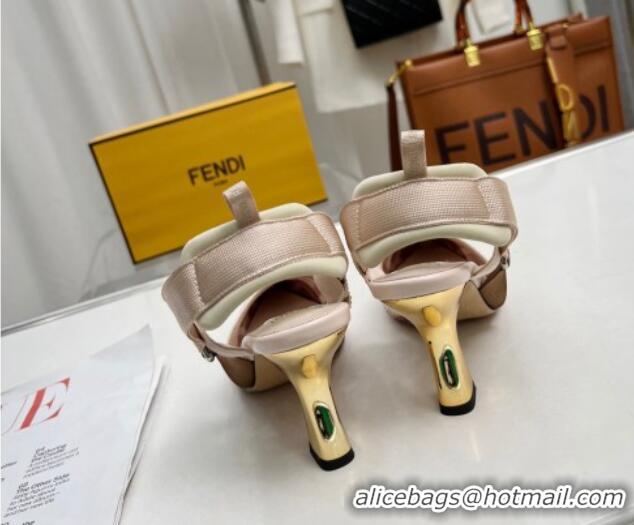 Shop Duplicate Fendi Colibrì Slingback Pumps 8.5cm in FF Mesh with Sequins Light Pink 804093