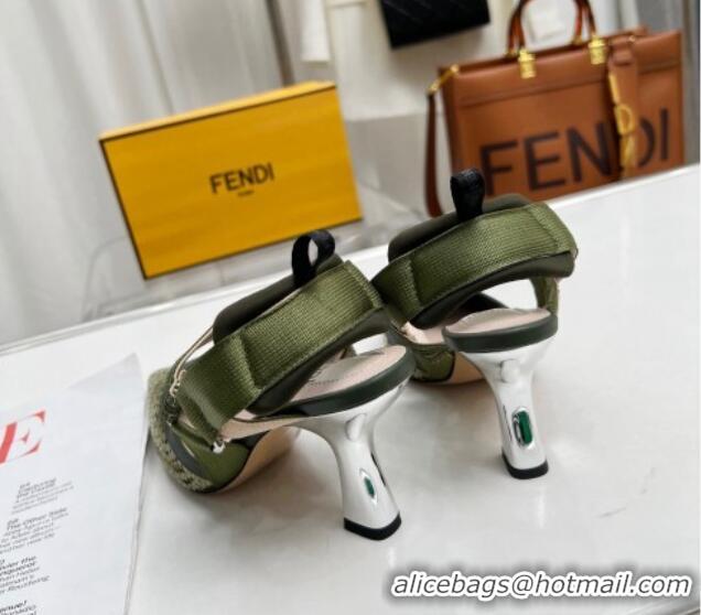 Luxurious Fendi Colibrì Slingback Pumps 8.5cm in FF Mesh with Sequins Green/Nude 804094