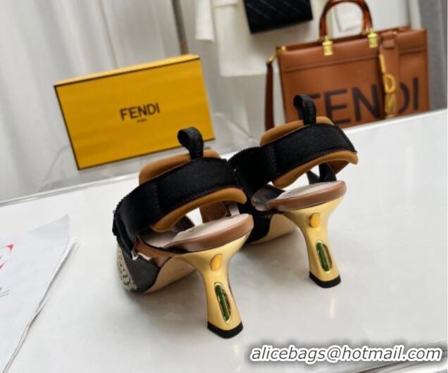 Big Discount Fendi Colibrì Slingback Pumps 8.5cm in FF Mesh with Sequins Green/Brown 804095